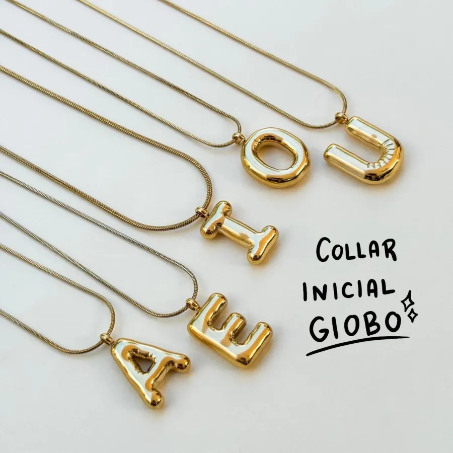 Collar Inicial Globo 2cm Acero Inoxidable