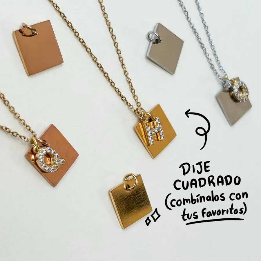 Dije Cuadrado 1cm  Acero Inoxidable