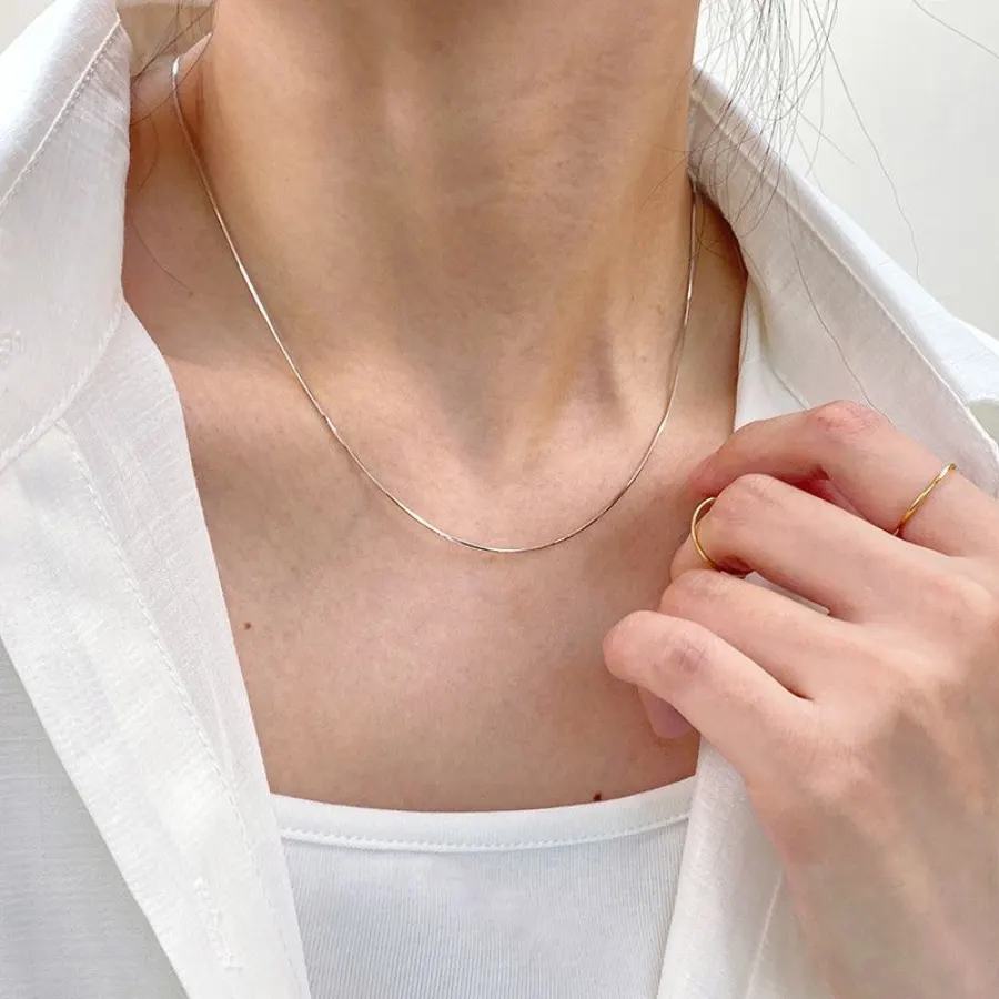 Collar Cadena Plateada Delgada Acero de Titanio