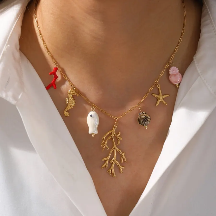 Collar Charms Oceano Dorado Acero Inoxidable