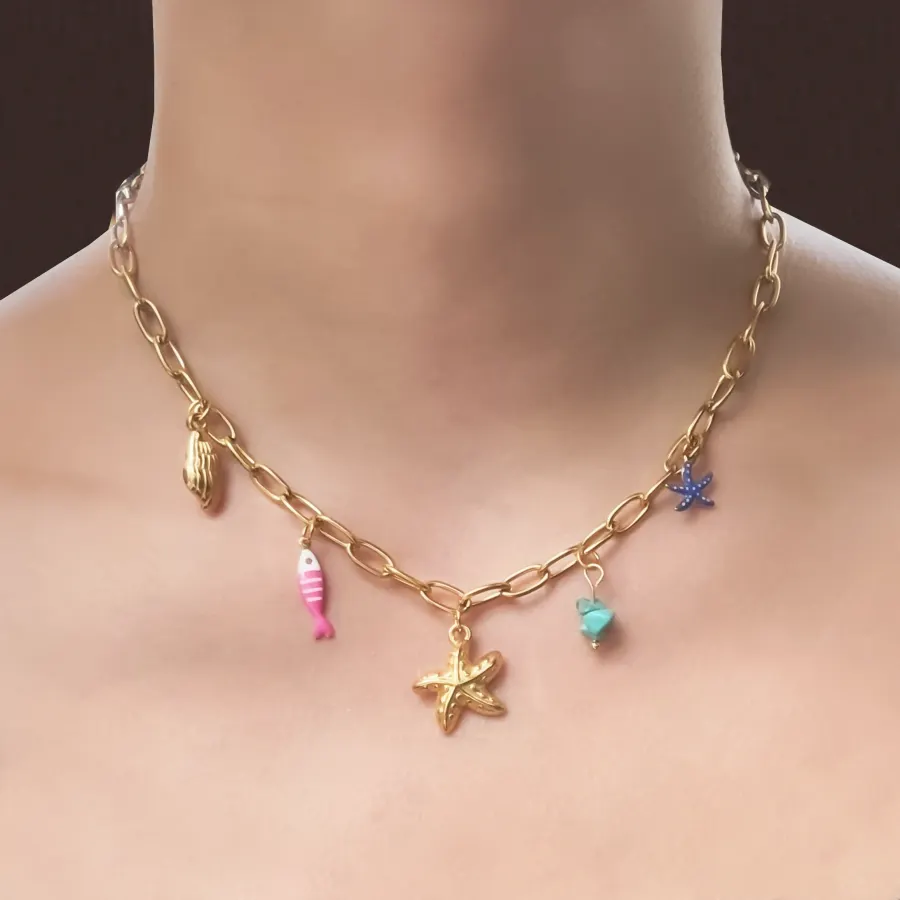 Collar Dorado Charms Verano Acero Inoxidable