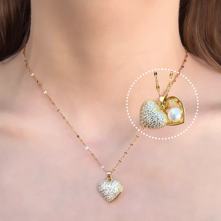Collar Corazon Brillante Acero Inoxidable