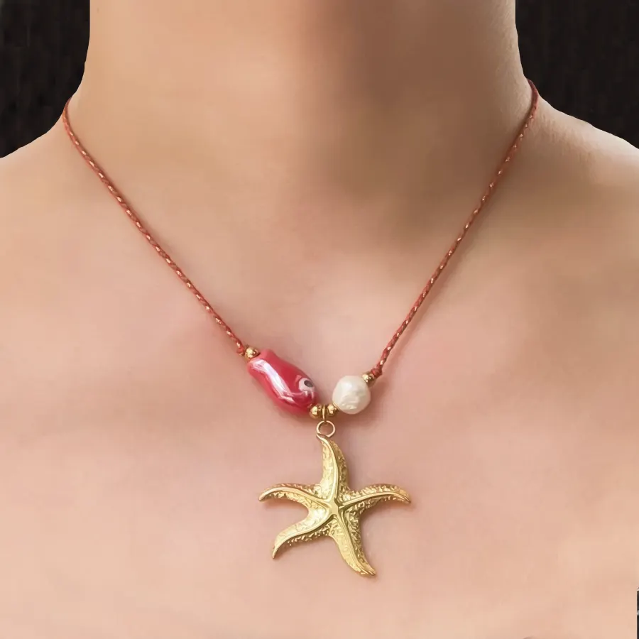 Collar Hilo Rojo Estrella Acero Inoxidable