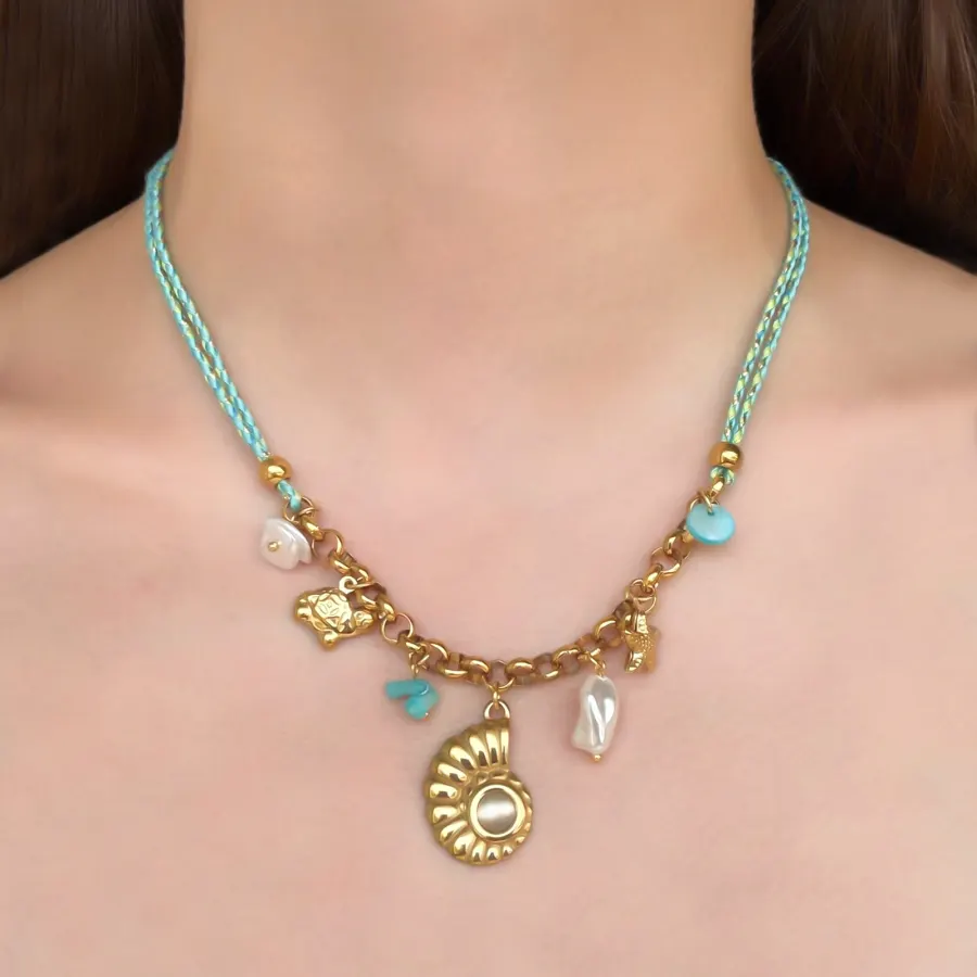 Collar de Hilo Aqua Caracol Acero Inoxidable