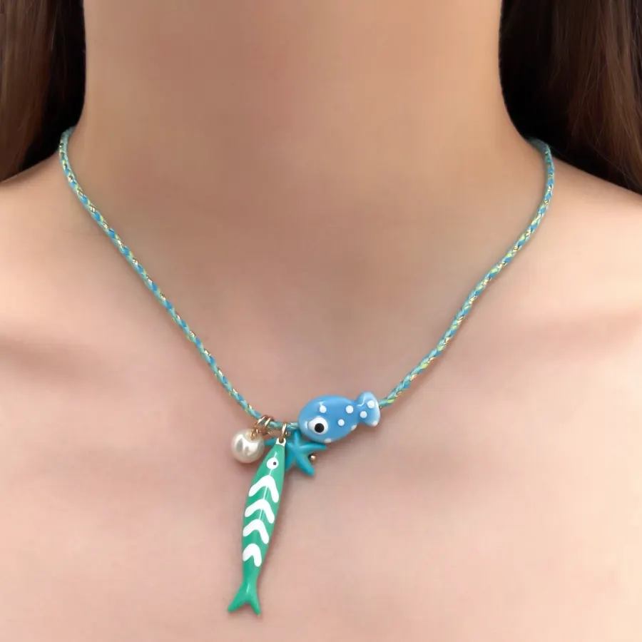 Collar de Hilo de Colores Aqua Peces y Estrella
