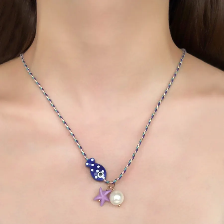 Collar Azul Pez y Estrella de Hilo