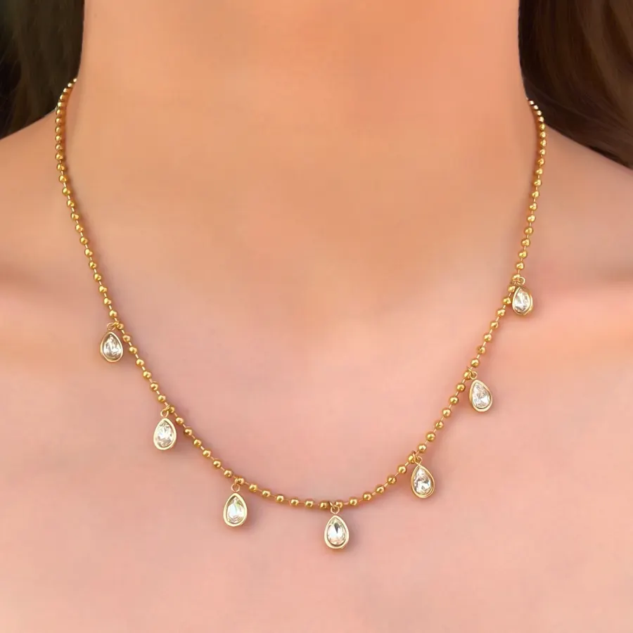 Collar Dorado Bolitas Zirconias Acero Inoxidable