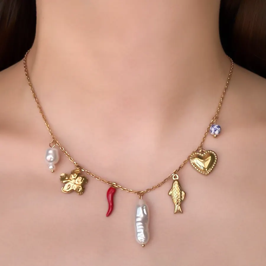 Collar Dorado Charms Pez  Acero Inoxidable