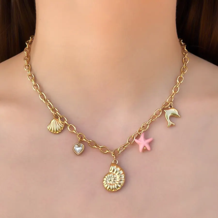 Collar Dorado Charms de Verano Rose Acero Inoxidable