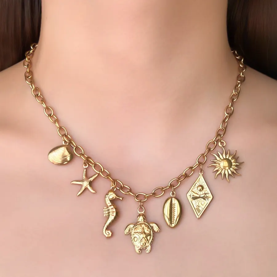 Collar Dorado Charms Verano  Acero Inoxidable