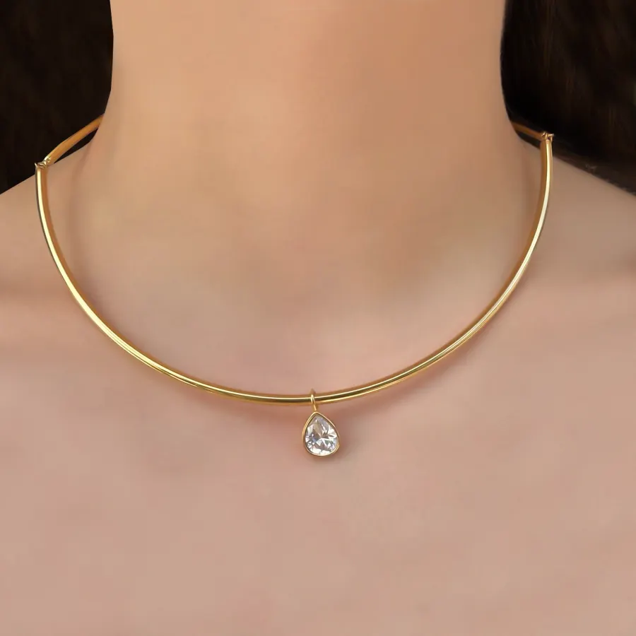 Collar Dorado Con Zirconia Gota Acero inoxidable