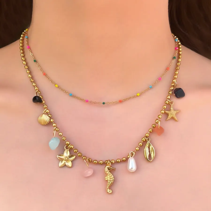 Collar Dorado Doble Caballito Acero Inoxidable
