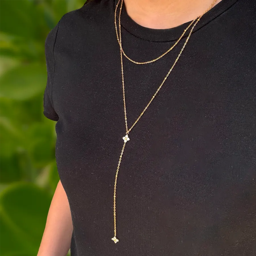 Collar Dorado Layer Flor Zirconia Acero Inoxidable