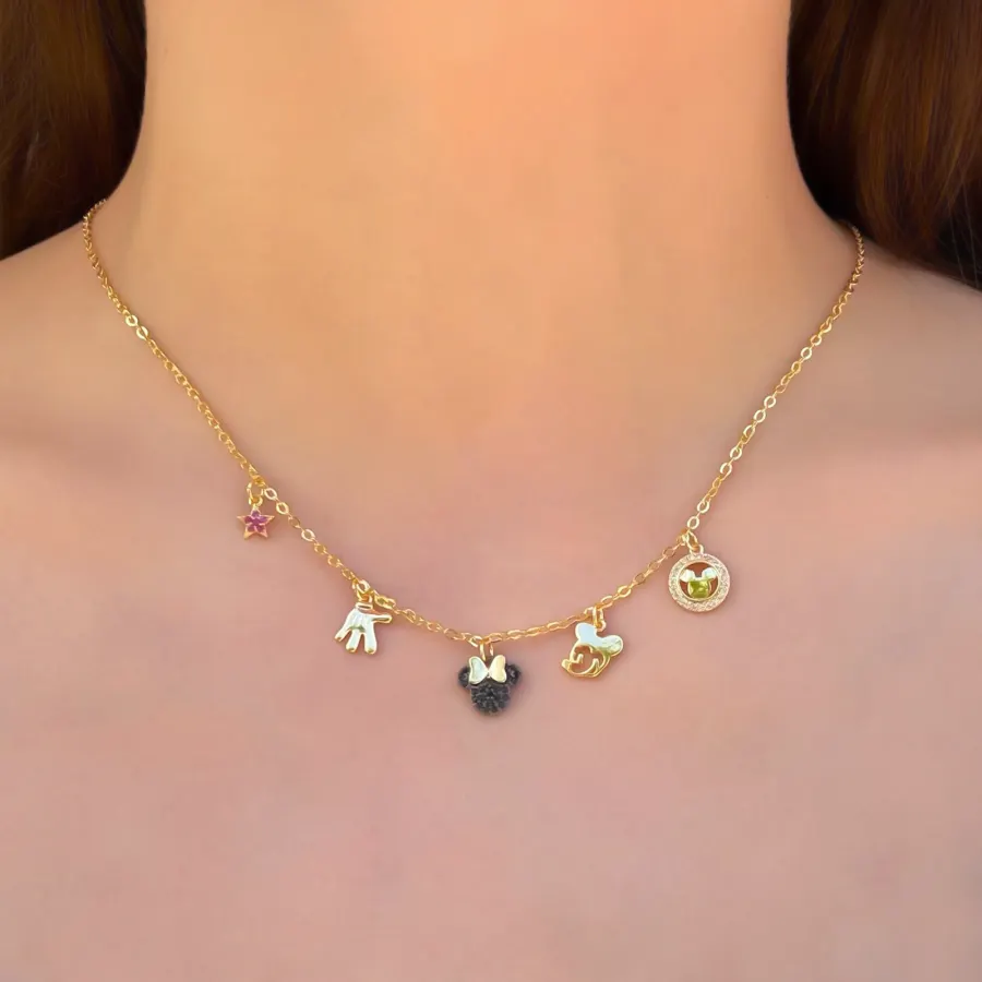 Collar Dorado Minnie Zirconia y Chapa de Oro