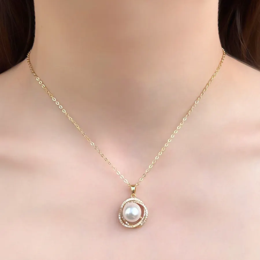 Collar Dorado Perla Brillante Chapa de Oro
