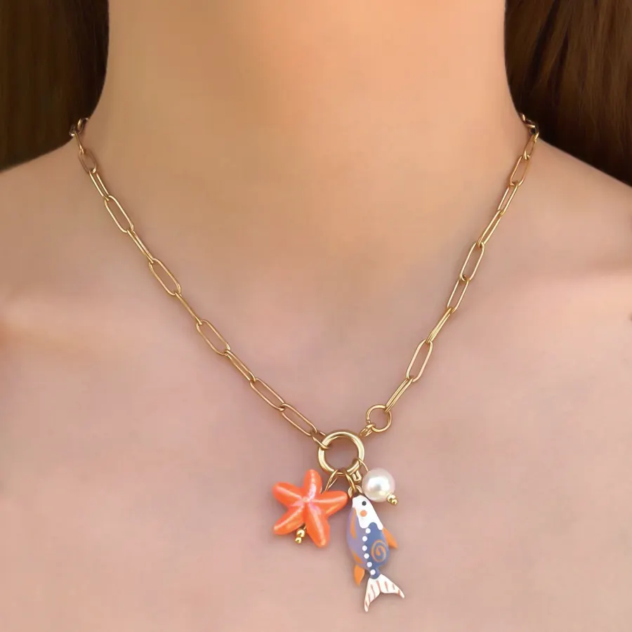 Collar Dorado Pez Estrella de Mar Acero de Titanio