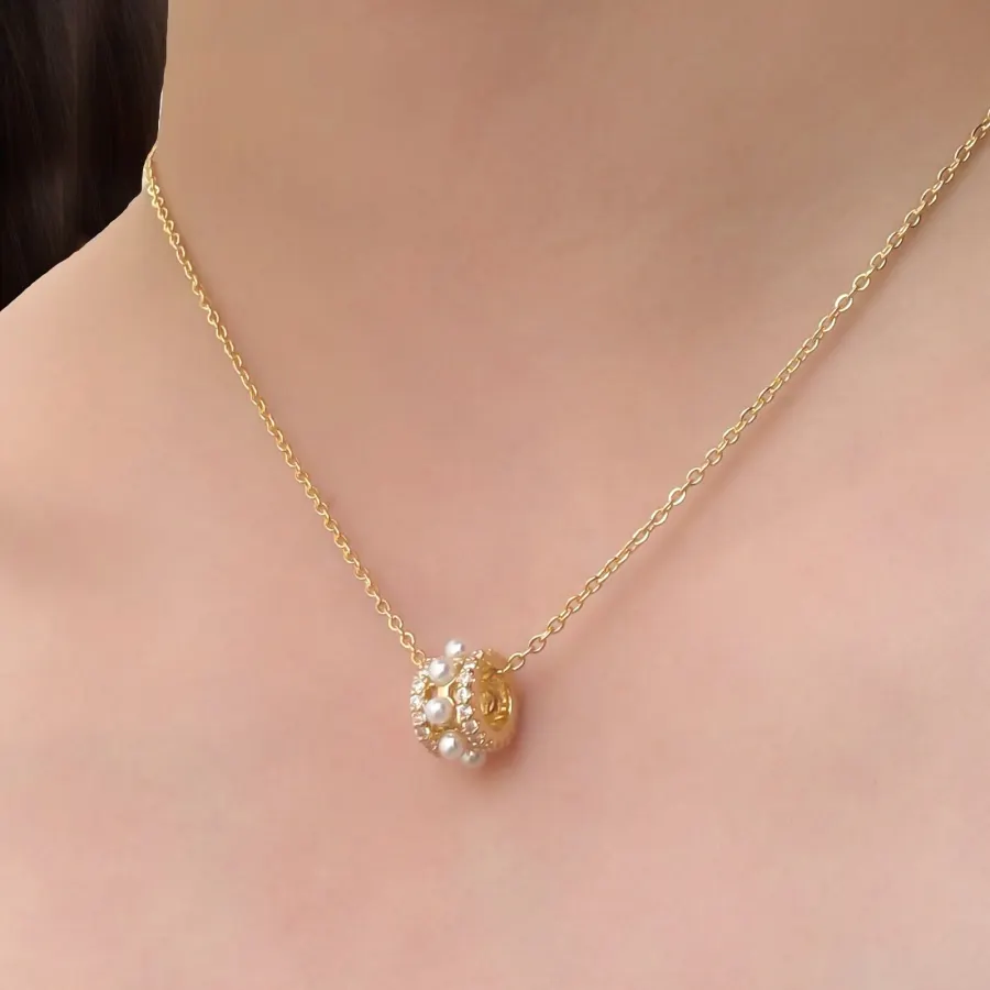 Collar Dorado Roll de Perla  Acero de Titanio