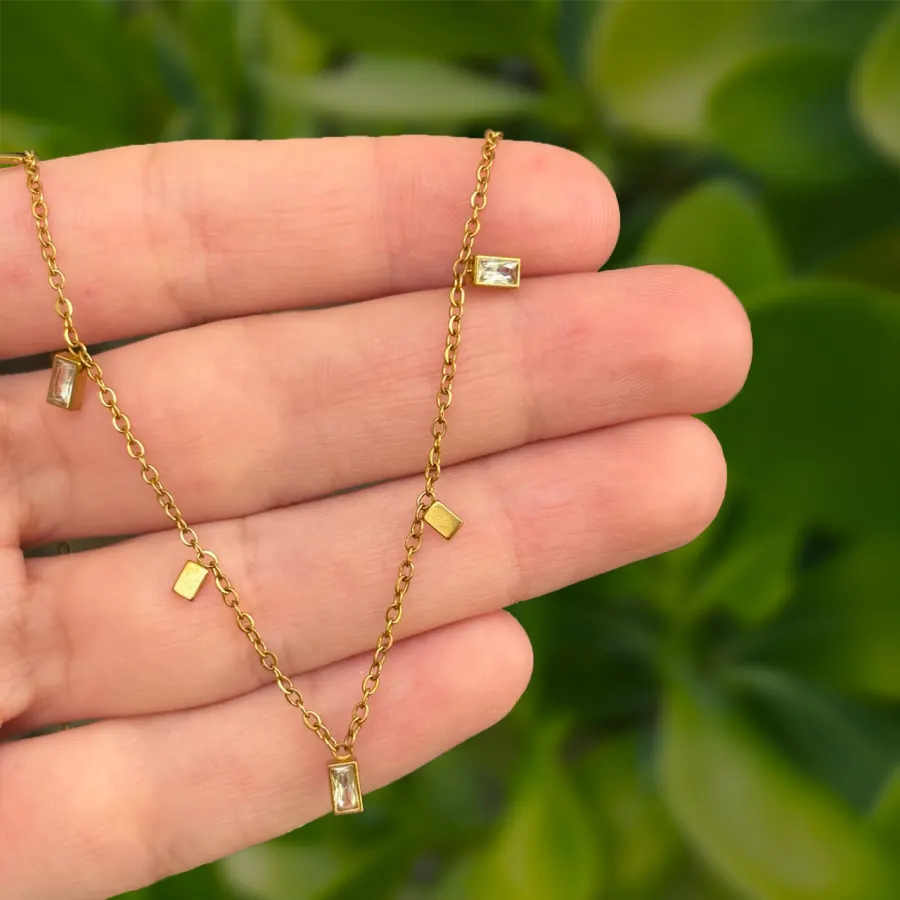 Collar Dorado Zirconias Blancas Acero Inoxidable