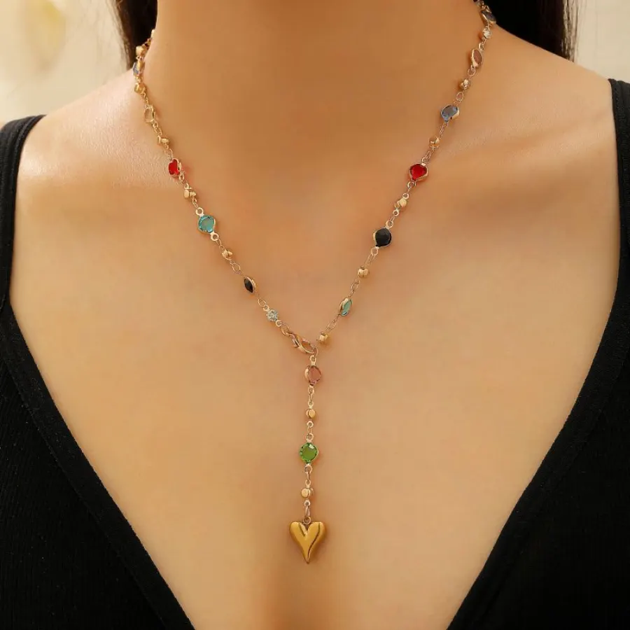 Collar Dorado y Cristales Colores Acero Inoxidable