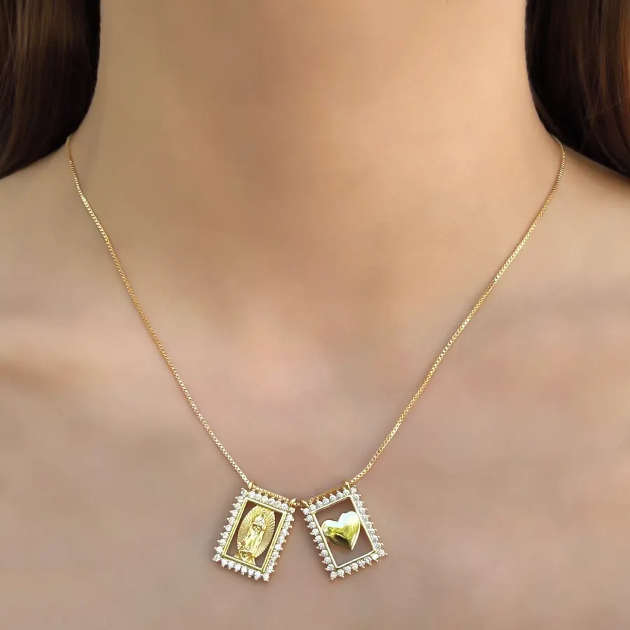 Collar Escapulario Virgen Corazón Chapa de Oro