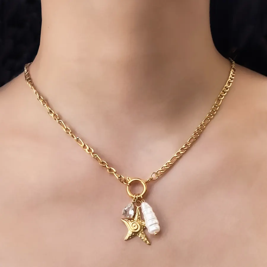 Collar Estrella de Mar con Perla Acero Inoxidable