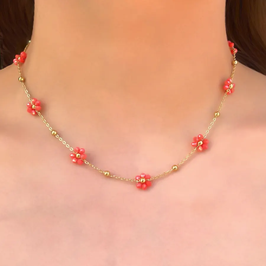 Collar Flores de Cristal Acero Inoxidable