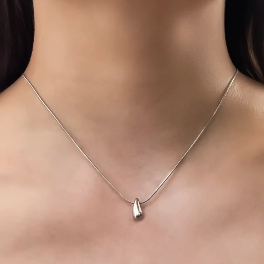 Collar Plateado Gota Pequeña Acero Inoxidable