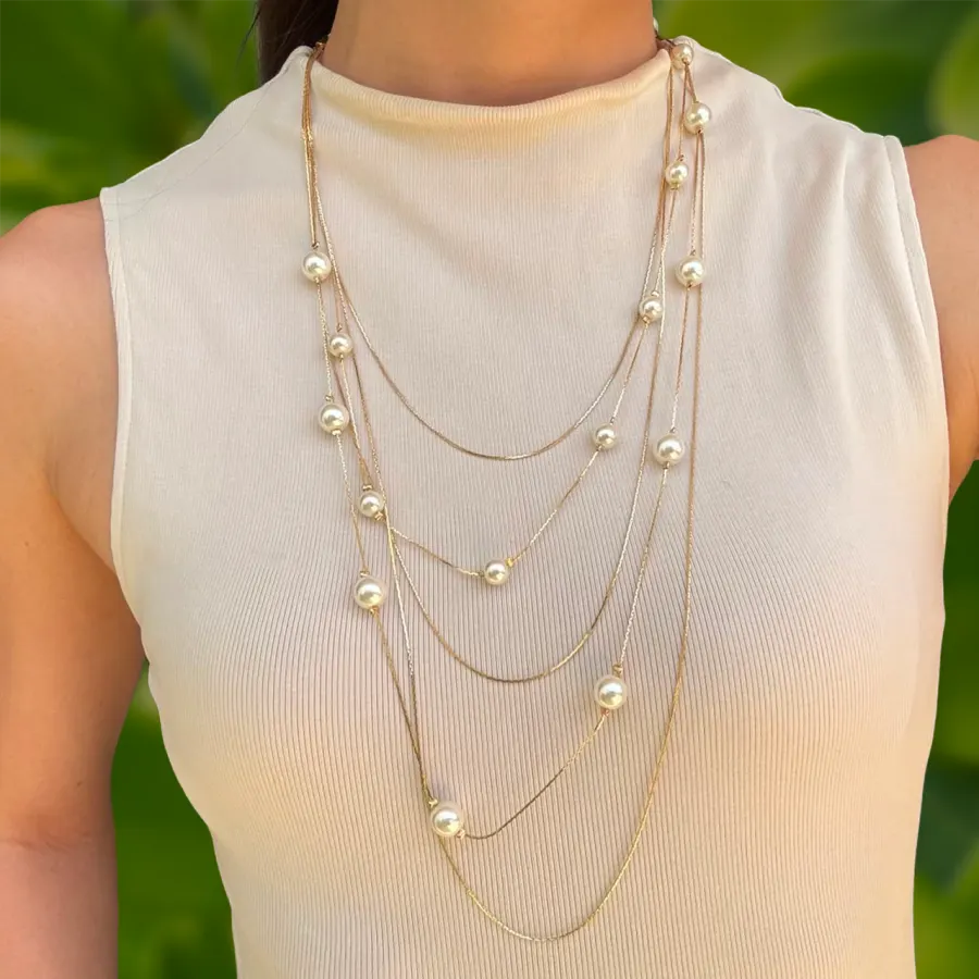 Collar Layer Dorado Perlas