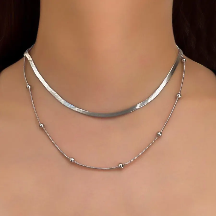 Collar Layer Plateado  Acero Inoxidable