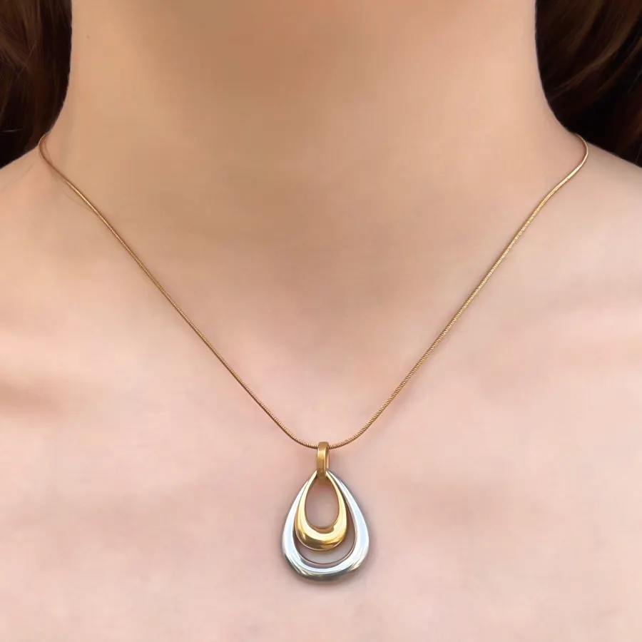 Collar Oro-Plata Gota Hueca Acero Inoxidable