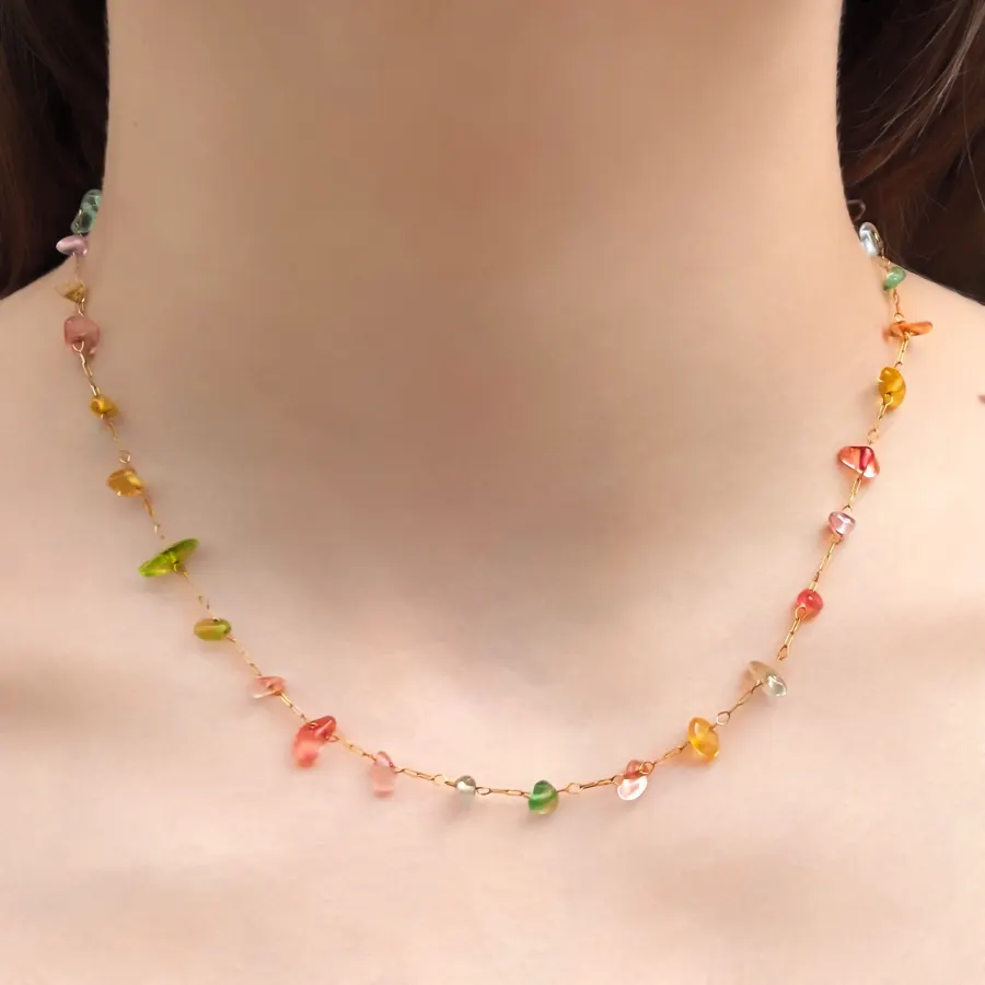 Collar Piedras Colores Acero Inoxidable