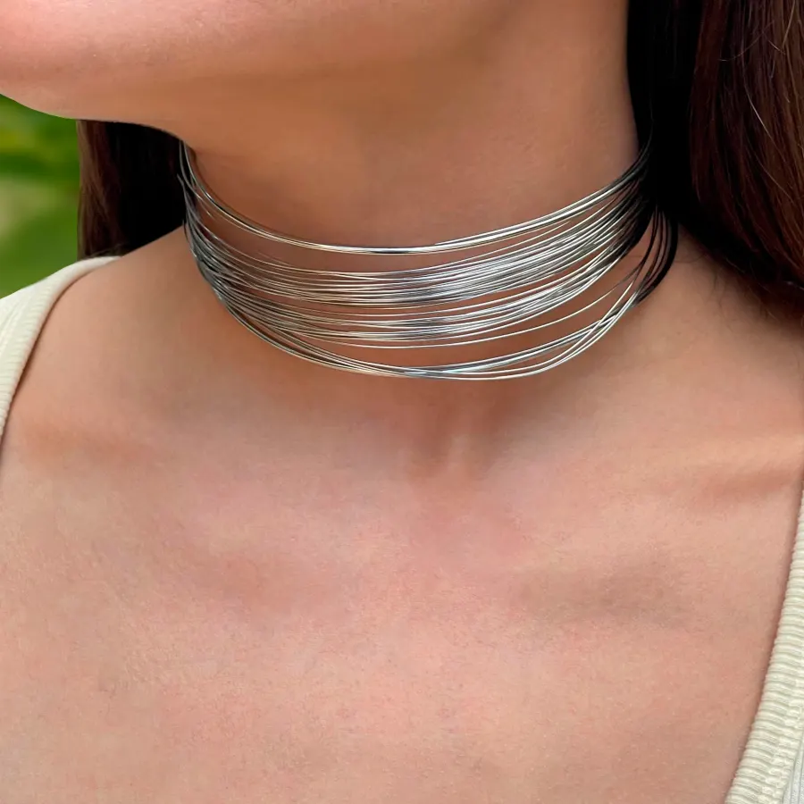 Collar Plateado Alambre Acero Inoxidable