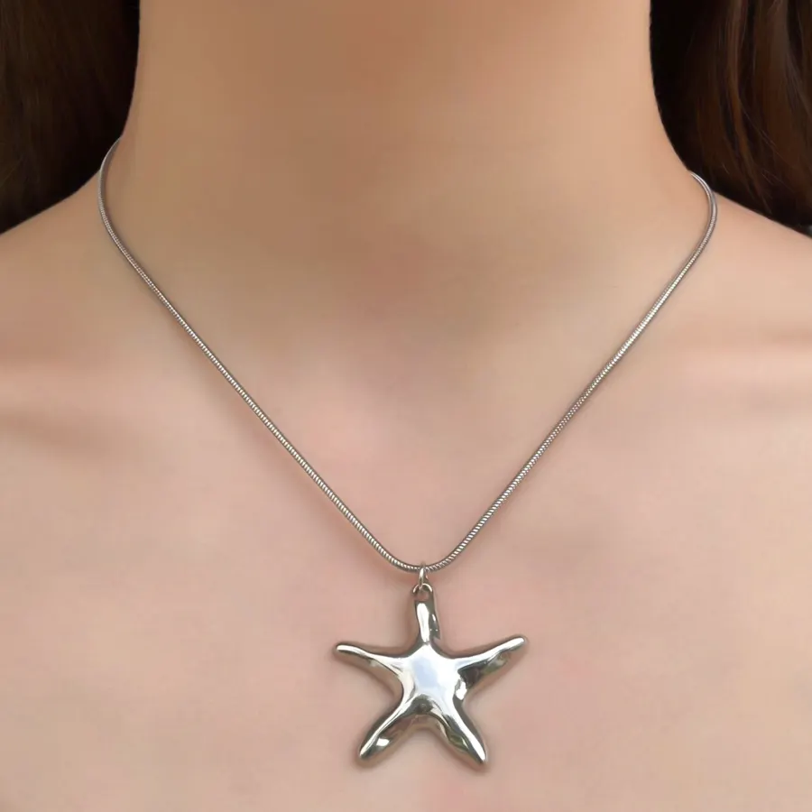 Collar Plateado Estrella de Acero Inoxidable