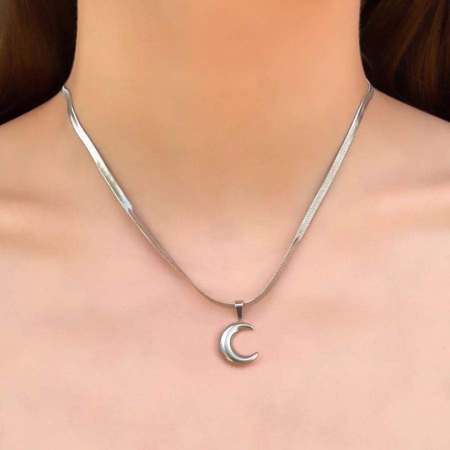 Collar Plateado Luna Acero de Titanio