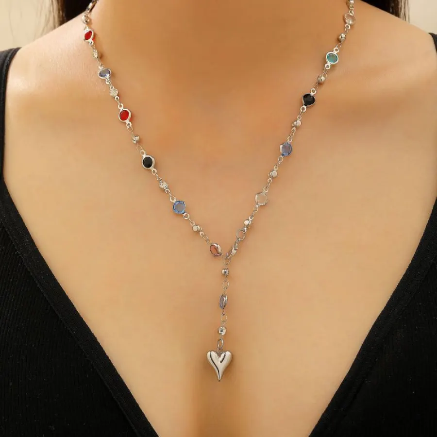 Collar Plateado y Cristales Colores Acero Inoxidable