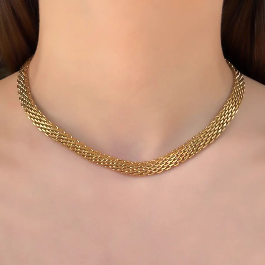 Collar Tejido Dorado Acero Inoxidable