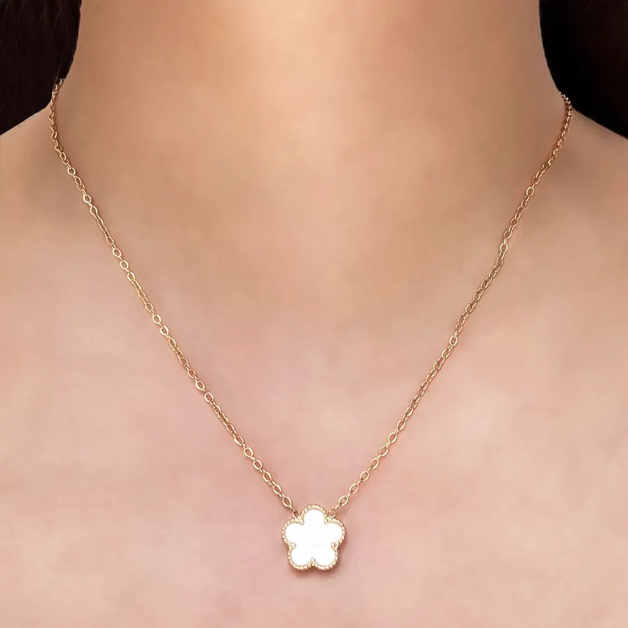 Collar Trébol Blanco Acero Inoxidable