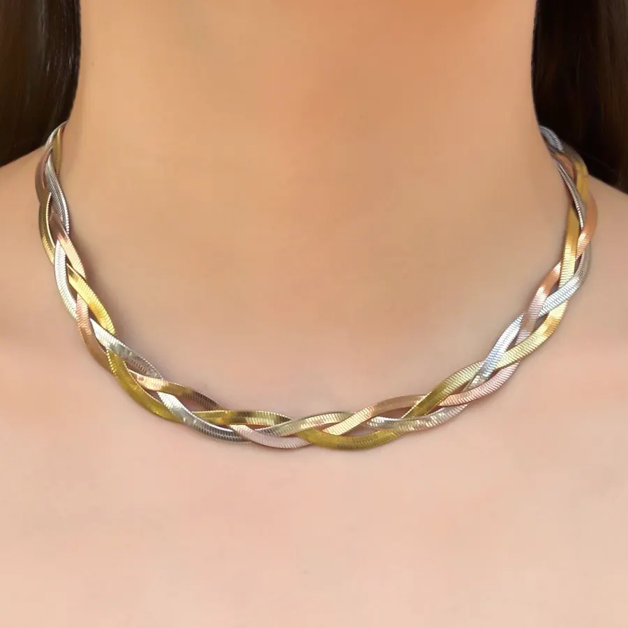 Collar Trenzado 3 Tonos Acero Inoxidable