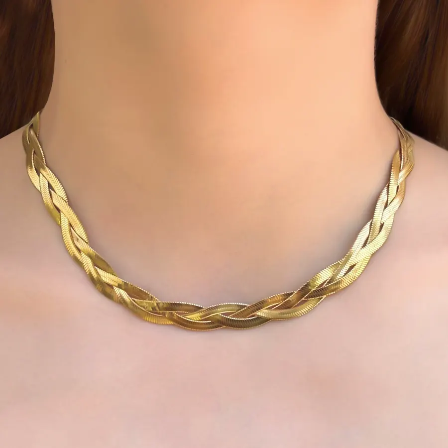Collar Trenzado Dorado Acero Inoxidable