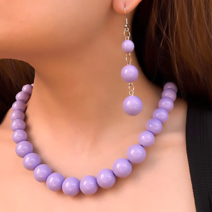 Collar y Aretes Chicle Lila