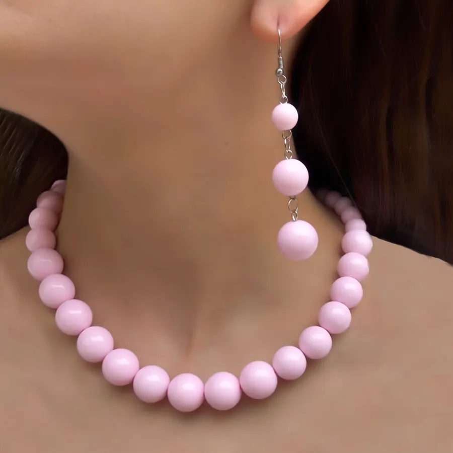 Collar y Aretes Chicle Rosa Claro