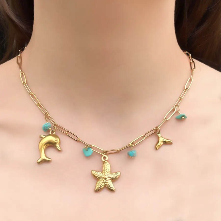 Collar Charms Turquesa  Acero Inoxidable