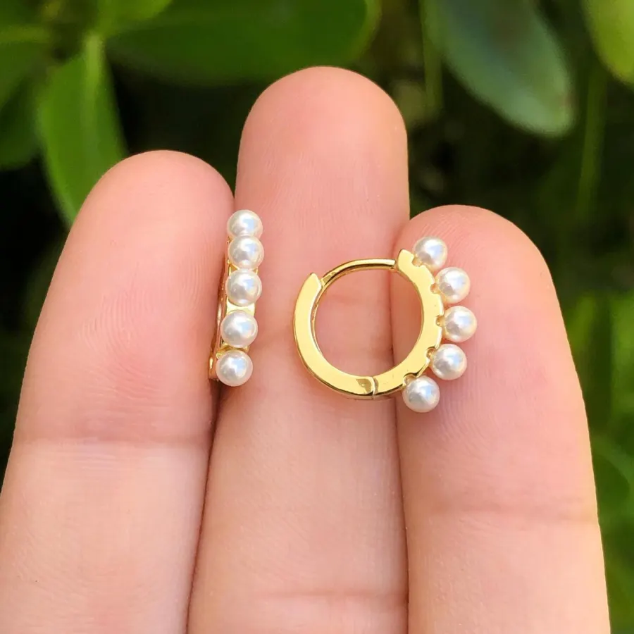 Aretes Arracada BB Perlitas Chapa de Oro 18K
