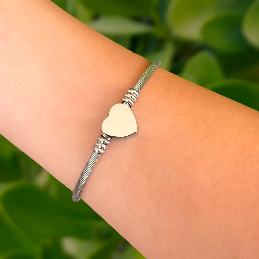 Pulsera Plateada Corazon Acero Inoxidable