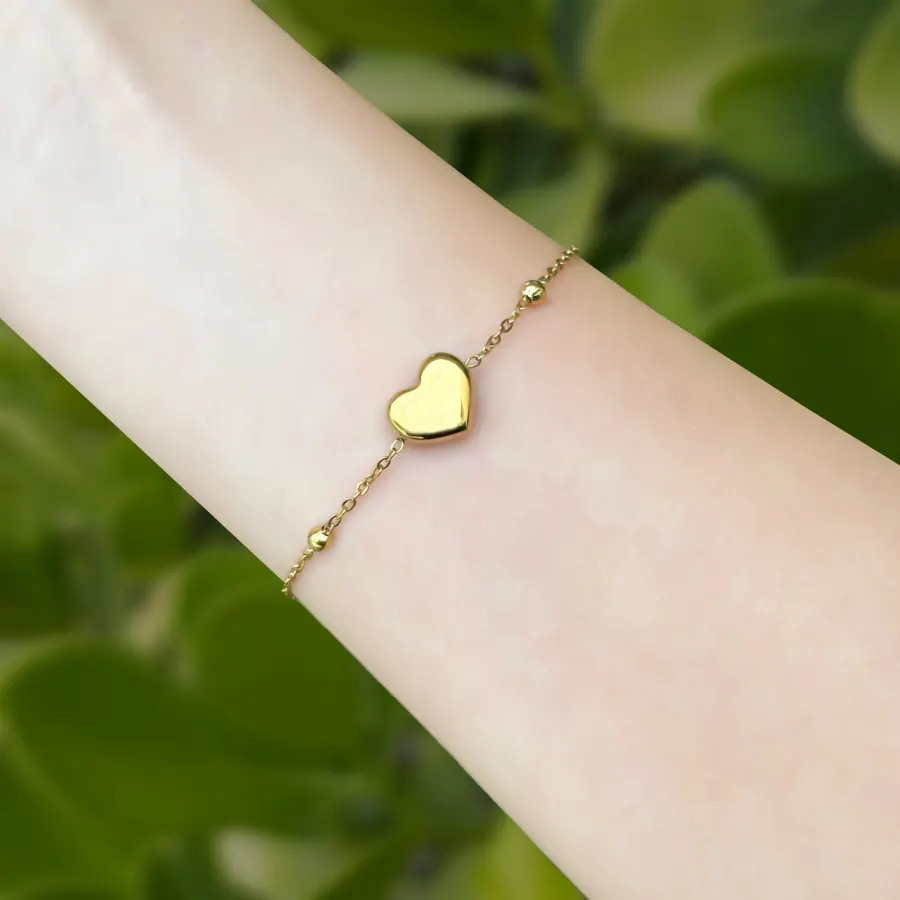 Pulsera Dorada Corazon Delicado Acero Inoxidable