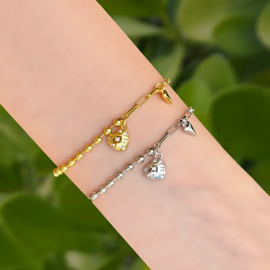 Pulsera Corazones Chapa de Oro