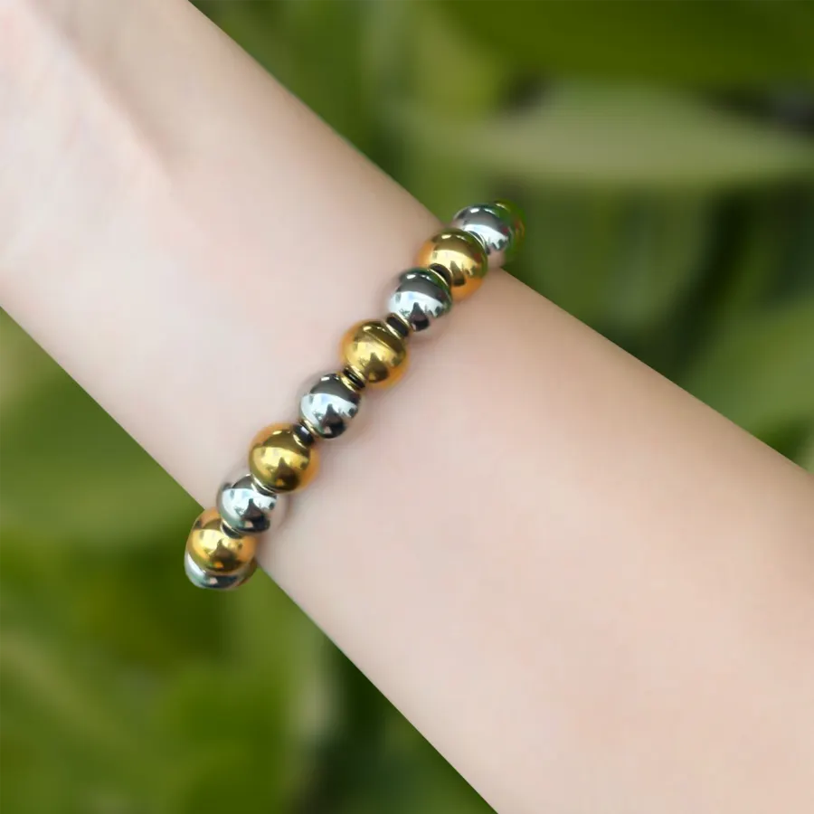 Pulsera Bolitas Oro-Plata Acero Inoxidable