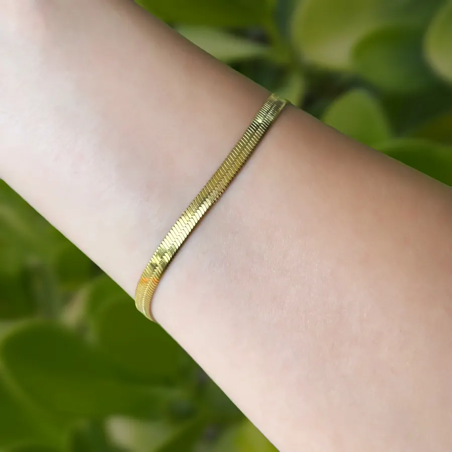 Pulsera Dorada Plana Acero Inoxidable