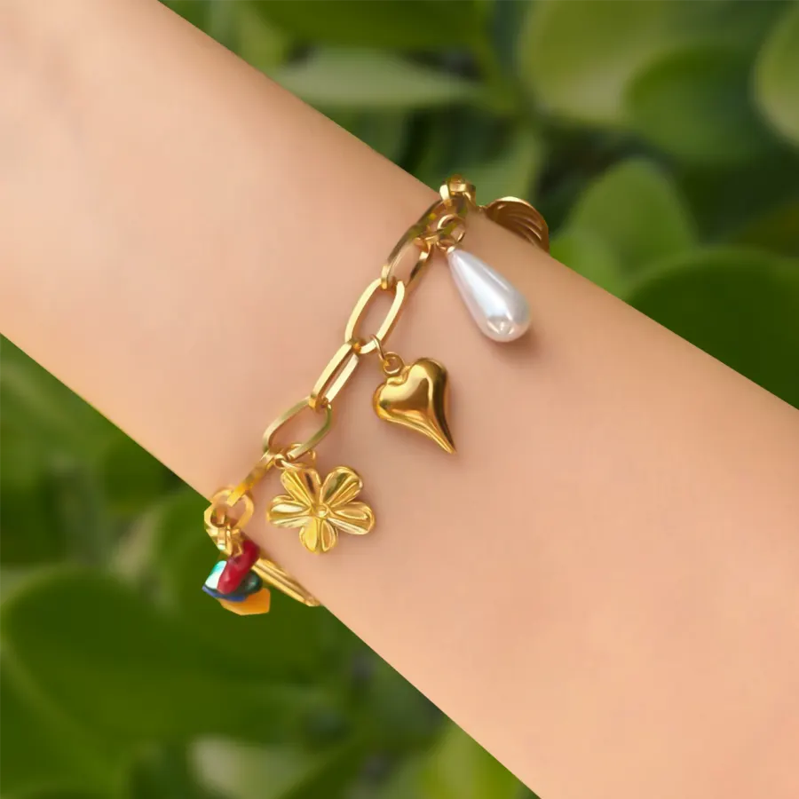 Pulsera Dorada Charms Colores Verano Acero Inoxidable