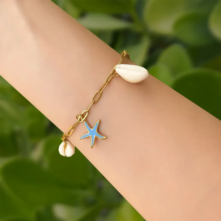 Pulsera Dorada Estrella Azul Verano Acero Inoxidable